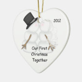 Snowman-verheiratete Paar-erstes Weihnachten Keramikornament (Links)