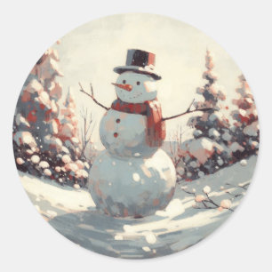 Snowman Vintag Painting Runder Aufkleber