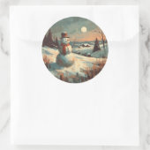 Snowman Vintag Painting Runder Aufkleber (Tasche)