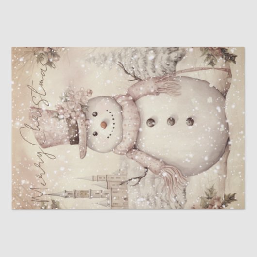 Snowman Vintag Pastell Pink Winter Weihnachten Seidenpapier (Vorderseite)