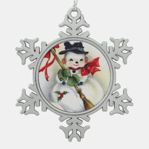 Snowman Vintag Pewter Snowflake Ornament