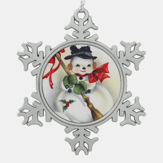 Snowman Vintag Pewter Snowflake Ornament (Vorderseite)