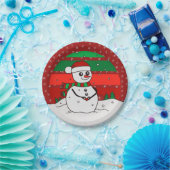 Snowman Vintag Rainbow Snowflakes Red Green 7" Pappteller (Party)