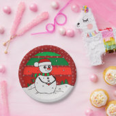Snowman Vintag Rainbow Snowflakes Red Green 7" Pappteller (Party)