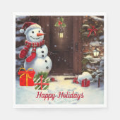 Snowman Vintage Christmas Scene Napkins Serviette (Vorderseite)
