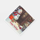 Snowman Vintage Christmas Scene Napkins Serviette (Ecke)