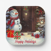 Snowman Vintage Christmas Scene Pappteller (Vorderseite)
