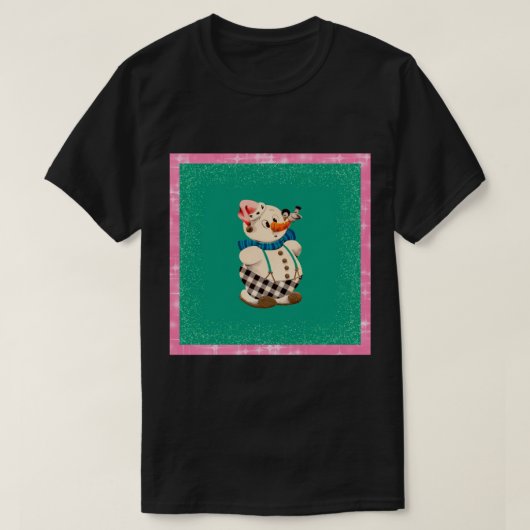 Snowman Vintage Weihnachten auf schwarz T-Shirt (Design vorne)