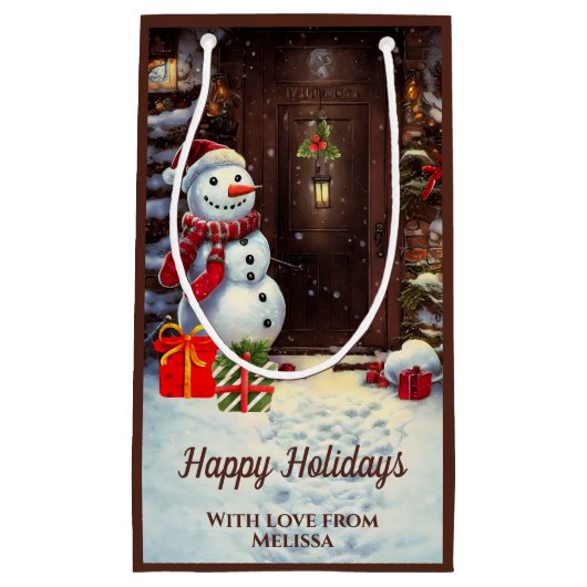 Snowman Vintage Weihnachtszene Kleine Geschenktasc Kleine Geschenktüte (Vorderseite)