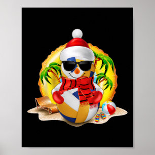 Snowman Volleyball Weihnachtsmannmütze Weihnachten Poster