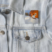 Snowman vor der roten Scheune in Columbia Falls Button (Beispiel)