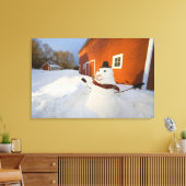 Snowman vor der roten Scheune in Columbia Falls Leinwanddruck (Insitu (Wohnzimmer))