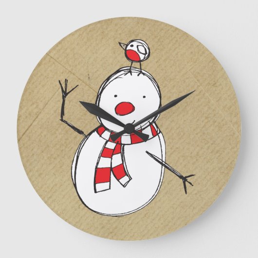 Snowman Wall Clock Große Wanduhr (Vorderseite)