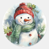 Snowman Watercolor Niedlich Weihnachten Runder Aufkleber (Vorderseite)