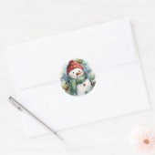 Snowman Watercolor Niedlich Weihnachten Runder Aufkleber (Umschlag)