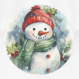Snowman Watercolor Niedlich Weihnachten Runder Aufkleber