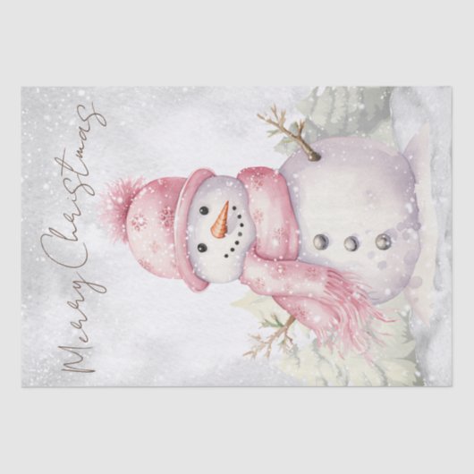 Snowman Watercolor Pink Winter Weihnachten Seidenpapier (Vorderseite)