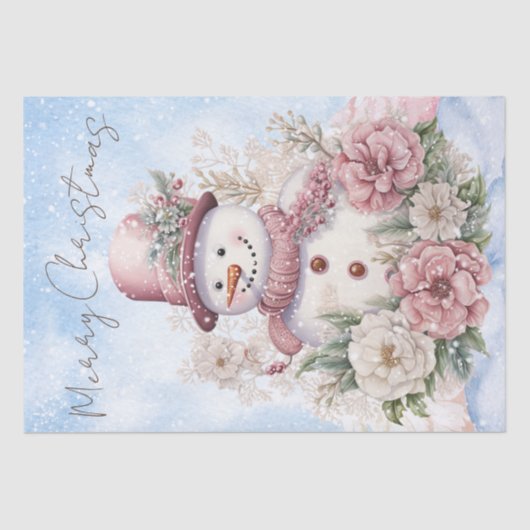 Snowman Watercolor Pink Winter Weihnachten Seidenpapier (Vorderseite)