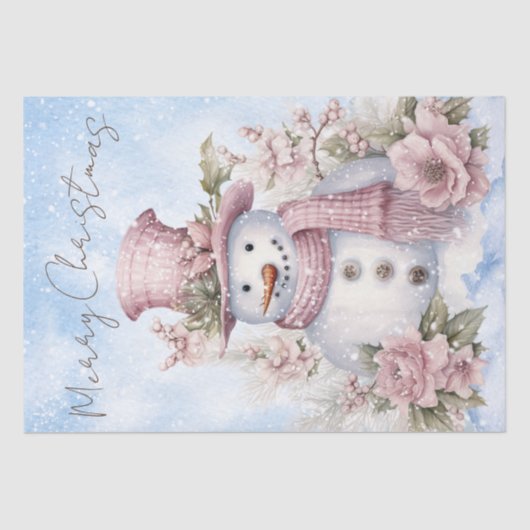 Snowman Watercolor Pink Winter Weihnachten Seidenpapier (Vorderseite)
