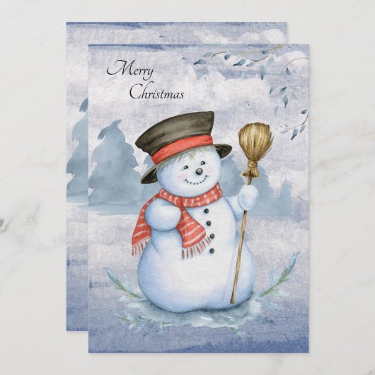 Snowman Watercolor Script Modern Frohe Weihnachten (Vorne/Hinten)