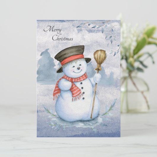 Snowman Watercolor Script Modern Frohe Weihnachten (Stehend Vorderseite)