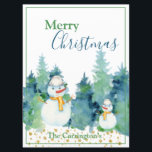 Snowman Watercolor Trees Frohe Weihnachtsfeiertage<br><div class="desc">Adorable Schneemänner mit Aquarellbaum-Hintergrund. "Frohe Weihnachten" grüßen für Ihre Familie und Freunde.</div>