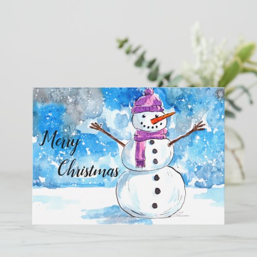 Snowman Watercolor Weihnachtskarte Dankeskarte (Stehend Vorderseite)