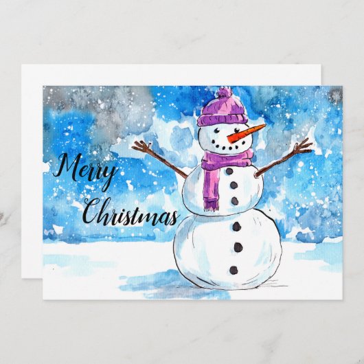 Snowman Watercolor Weihnachtskarte Dankeskarte (Vorne/Hinten)
