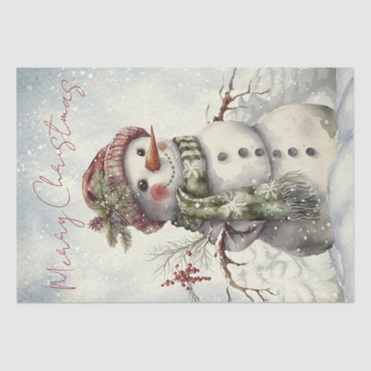 Snowman Watercolor Winter Weihnachtszettel Seidenpapier (Vorderseite)