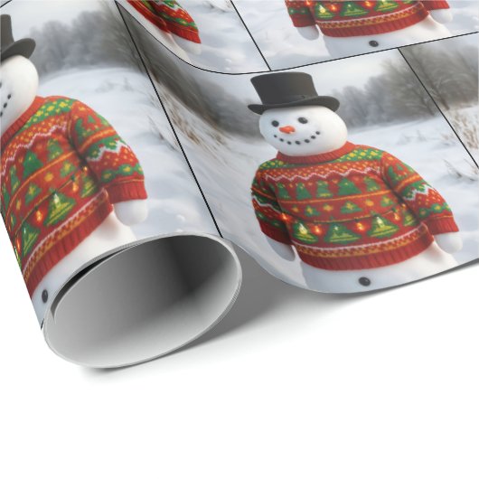 Snowman Wearing an Christmas Ugly Sweater Geschenkpapier (Rolleneckpunkt)