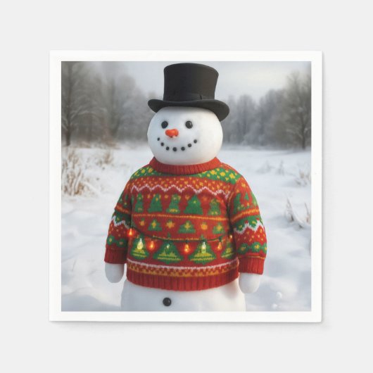 Snowman Wearing an Christmas Ugly Sweater Serviette (Vorderseite)