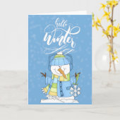 Snowman Wearing Blue - Hallo Winter Karte (Gelbe Blume)