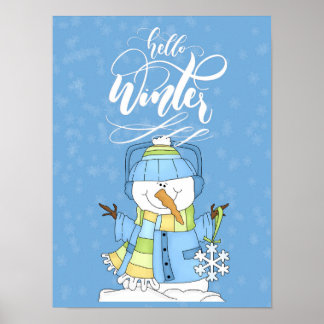 Snowman Wearing Blue - Hallo Winter Poster