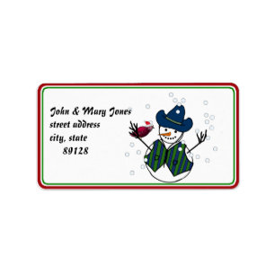 Snowman Wearing Cowboy Hat Adressaufkleber