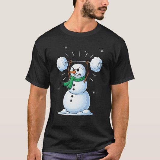 Snowman Weightlifting Christmas Gym Lover T-Shirt (Vorderseite)