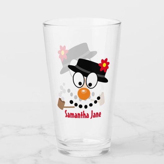Snowman Weihnachts-Cartoon Glas (Vorderseite)