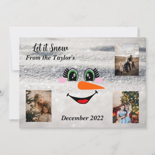 Snowman Weihnachts-Fotokarte lächelnd Feiertagskarte (Vorderseite)