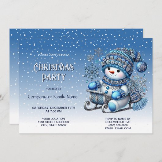 Snowman Weihnachts-Party Einladung (Vorne/Hinten)