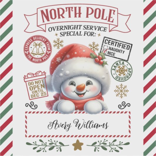 Snowman Weihnachts-Sonderlieferung von Sant Aufkleber (Vorderseite)