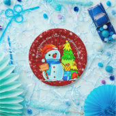 Snowman Weihnachtsbaum präsentiert Jahr Text Rot 7 Pappteller (Party)