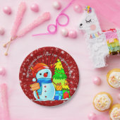 Snowman Weihnachtsbaum präsentiert Jahr Text Rot 7 Pappteller (Party)