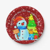 Snowman Weihnachtsbaum präsentiert Jahr Text Rot 7 Pappteller (Vorderseite)