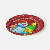 Snowman Weihnachtsbaum präsentiert Jahr Text Rot 7 Pappteller (Schrägansicht)