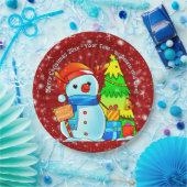 Snowman Weihnachtsbaum präsentiert Jahr Text Rot 9 Pappteller (Party)