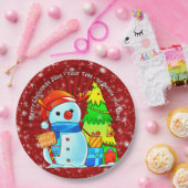 Snowman Weihnachtsbaum präsentiert Jahr Text Rot 9 Pappteller (Party)