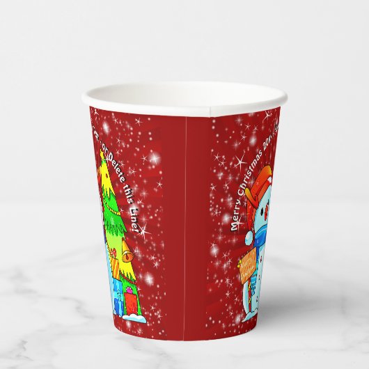 Snowman Weihnachtsbaum präsentiert Jahr Text rot Pappbecher (Rechts)