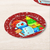 Snowman Weihnachtsbaum präsentiert Jahr Text rot Runder Pappuntersetzer (Angewinkelt)
