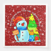 Snowman Weihnachtsbaum präsentiert Jahr Text rot Serviette (Vorderseite)