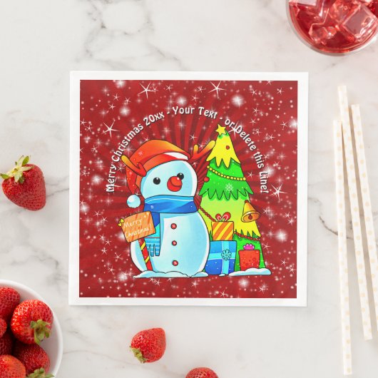 Snowman Weihnachtsbaum präsentiert Jahr Text rot Serviette (Beispiel)
