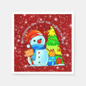 Snowman Weihnachtsbaum präsentiert Jahr Text rot Serviette (Vorderseite)